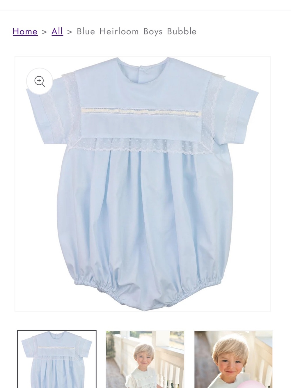 Cecil and Lou Heirloom Boys Blue Bubble Romper